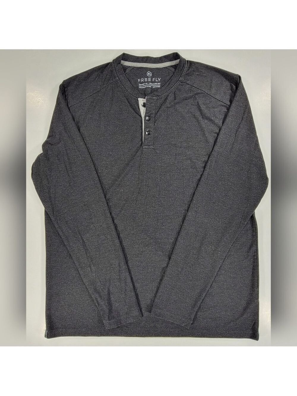 Free Fly Mens XL Dark Gray Henley Performance Bamboo Long Sleeve Shirt Stretch